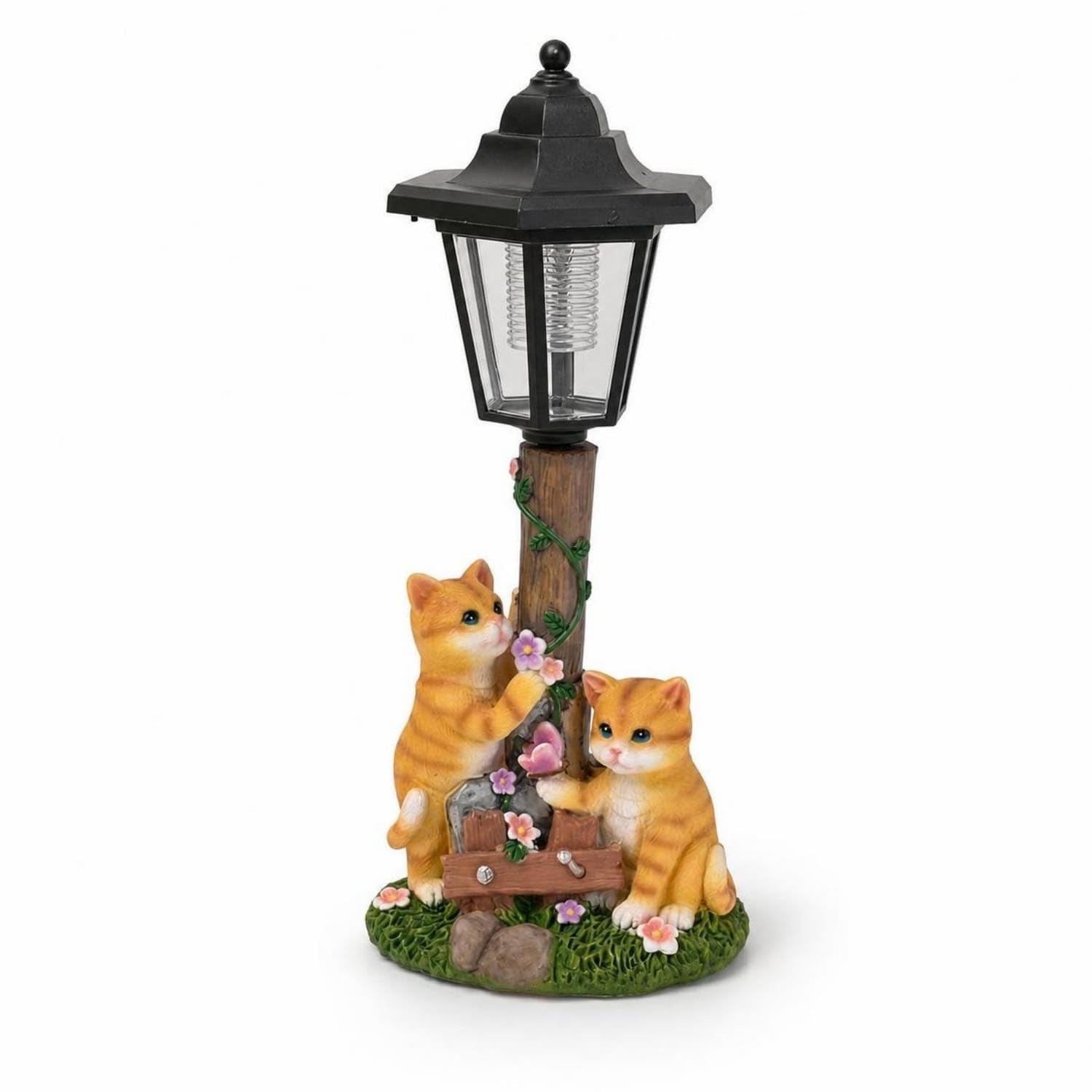 Weathered Wood-Look Lantern-Style Lamp on Post Classic Four-Sided Cat Lantern Ornament Glowing Garden Ornament Light Decorative for Yard, Courtyard, Walkway, Porch, Solar Butterfly Cat-picture-10