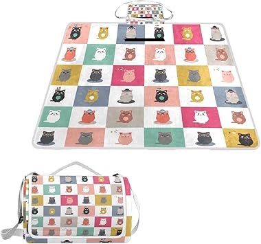 Amazon Akiraki レジャーシート ピクニックマット 大きめ 大判 ビーチシート おしゃれ キャンプシート ねこ 猫柄 可愛い かわいい カラフル アニマル 動物柄 お花見 海水浴 花火大会 ヨガマット 登山用 運動会 折りたたみ 持ち運び 収納便利 145x150cm Akiraki