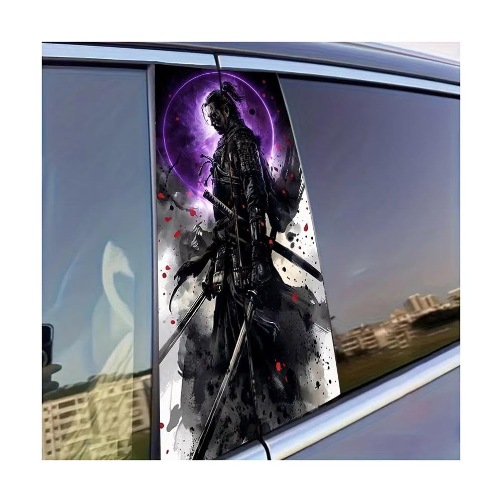 Dabhuoc One Color Car Parts 2 Pcs Car Window Pillar Stickers Shadow Samurai Glossy Protective Polyethylene Film