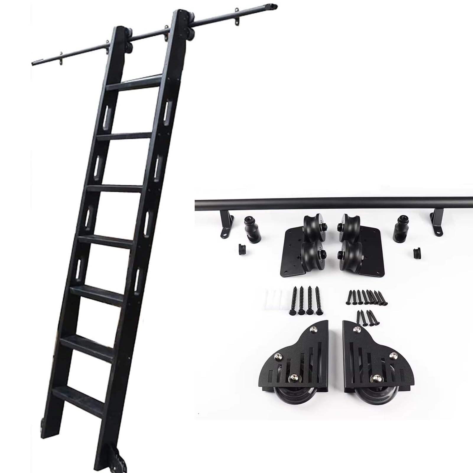 LWJSOCP Sliding Ladder Kit Rolling Library Ladder Rail Track Heavy Duty Slide Rails | Rolling Ladders for Bookshelf Warehouse Bar Closet Set Mobile Ladder Hardware Kit (Without Ladder)(10ft/300cm Tr