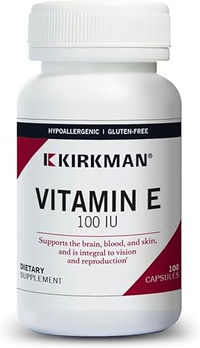 Kirkman Vitamina E 100 UI - Hipoalergénico  100 cápsulas vegetarianas  Apoya el sistema inmunológico  Sin gluten  Sin caseína  Sin soja