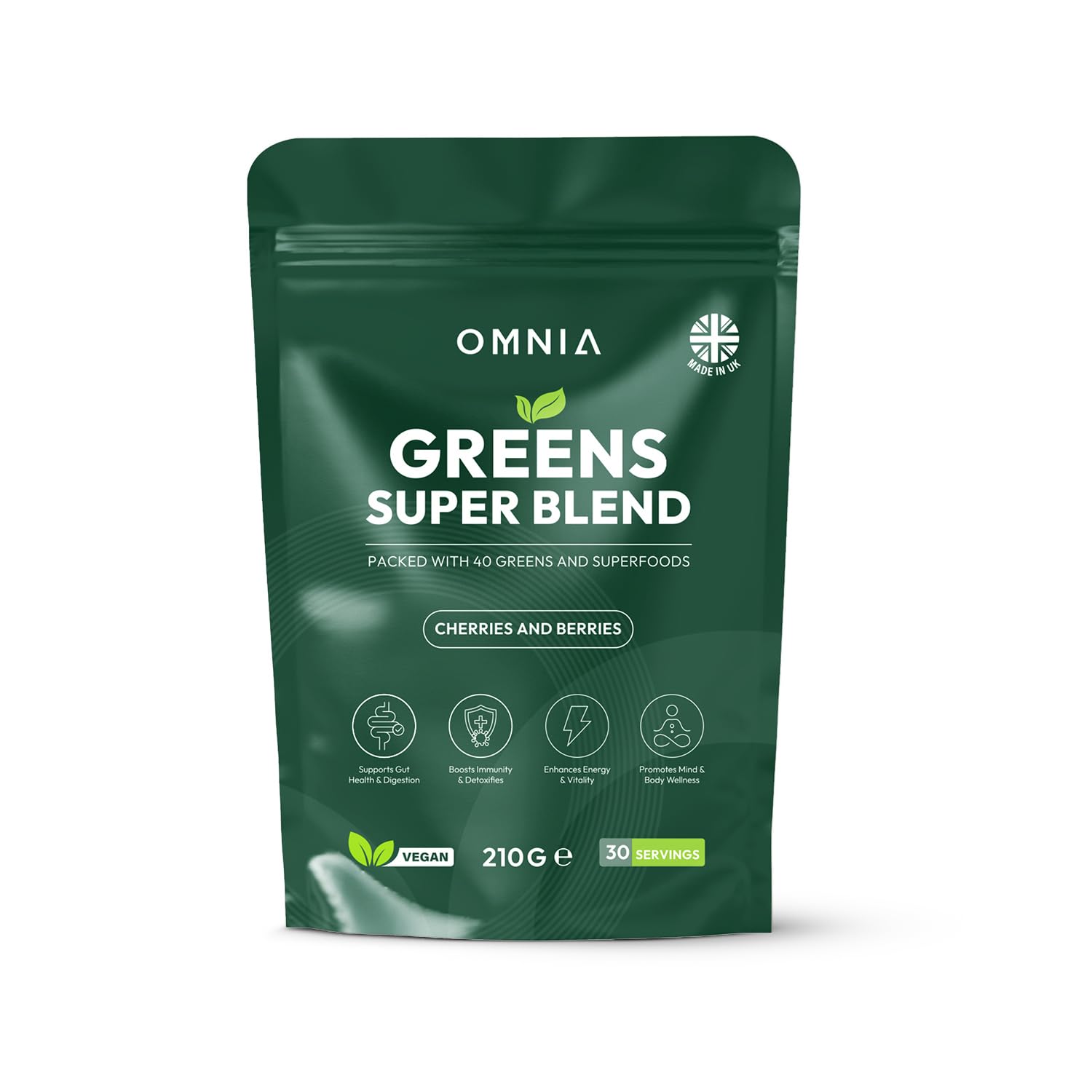 Omnia Super Greens Powder ? 40 Ingredients With Superfoods, Vitamins & Antioxidants ? Supports Gut Health, Detox, Energy & Immunity ? Vegan-Friendly,
