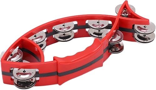 Panderetas de doble hilera de panderetas en forma de pez, campanilla de mano, campana de mano, instrumento de ritmo de percusión para fiestas, niños