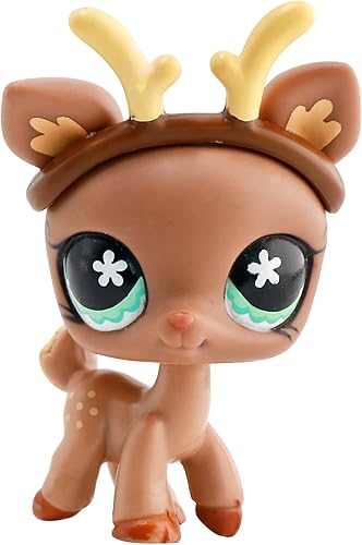 Littletoy LPS - Figura de acción de cachorro LPS con ciervos y ojos de flores azules raras y viejas para regalo de Navidad ciervo manchado marrón
