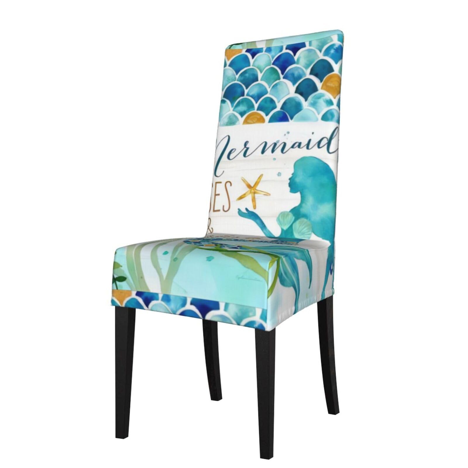 YYHHAOFA Mermaid Prints Protection Cover for Dining Chair - Stretch Slipcovers, Easy Refresh for Your Dining Room & Event Decor