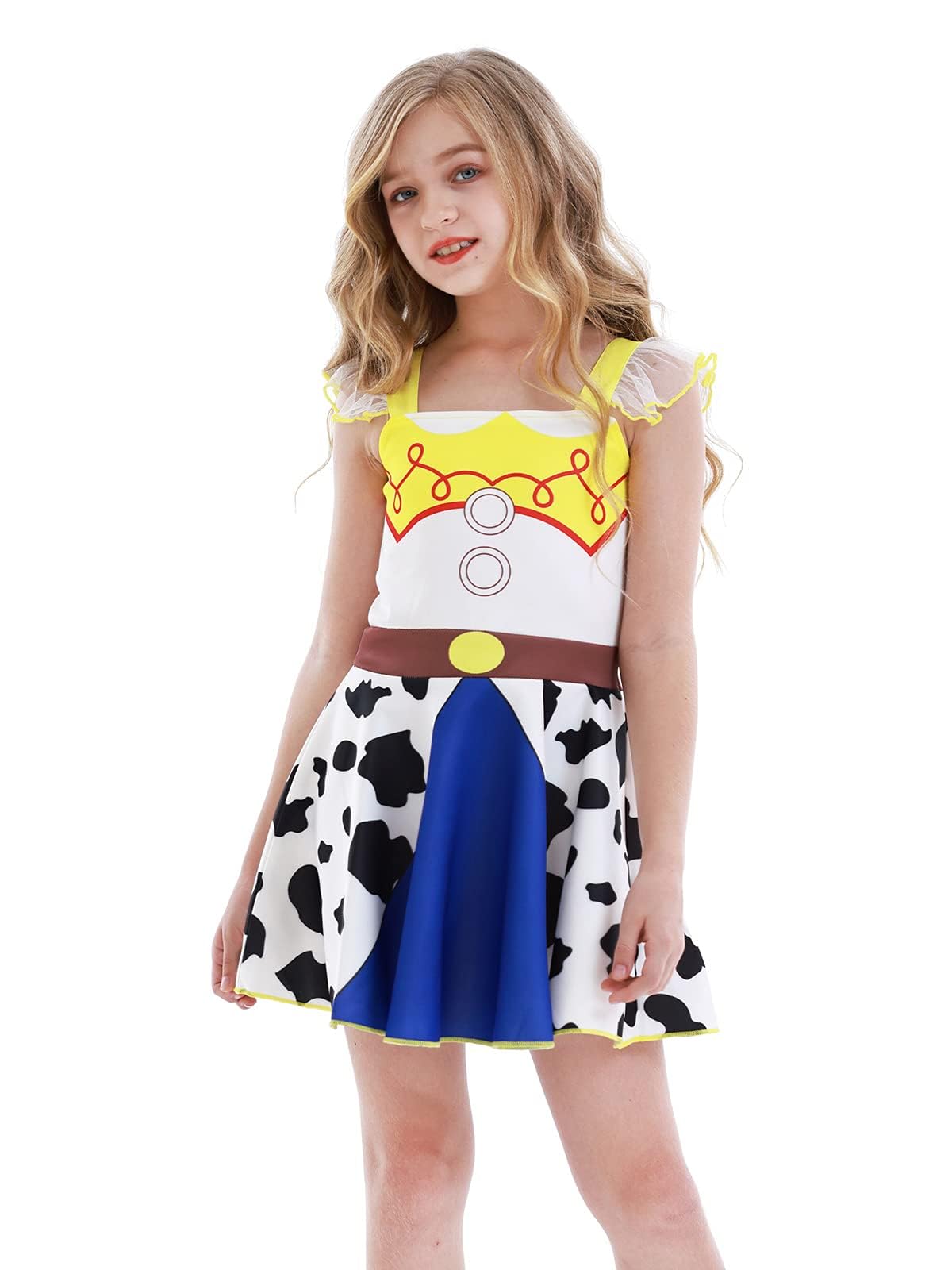 Jurebecia Toddler Girls Jessie Costume for Princess Cowgirl Dress up Birthday Outfit Halloween Christmas Costumes Cosplay Role Play Ruffle Sleeve Dress Size 2T/1-2Years