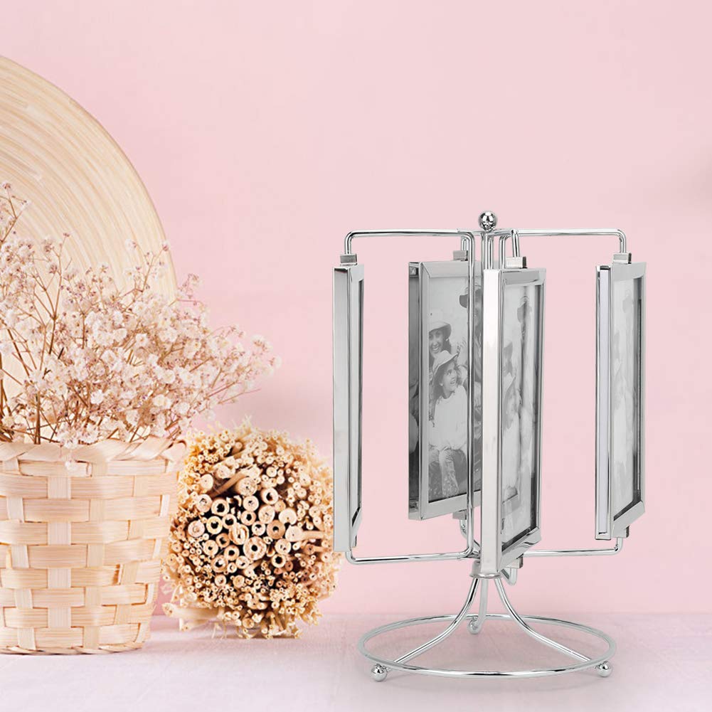 Haofy Carrousel de Cadre Photo Rotatif en Métal, Affichage à 360 Degrés avec Verre pour Photos de 4 X 6 Pouces, 27,5 X 27 Cm, 8 Emplacements, Décoration de Maison et de Restaurant