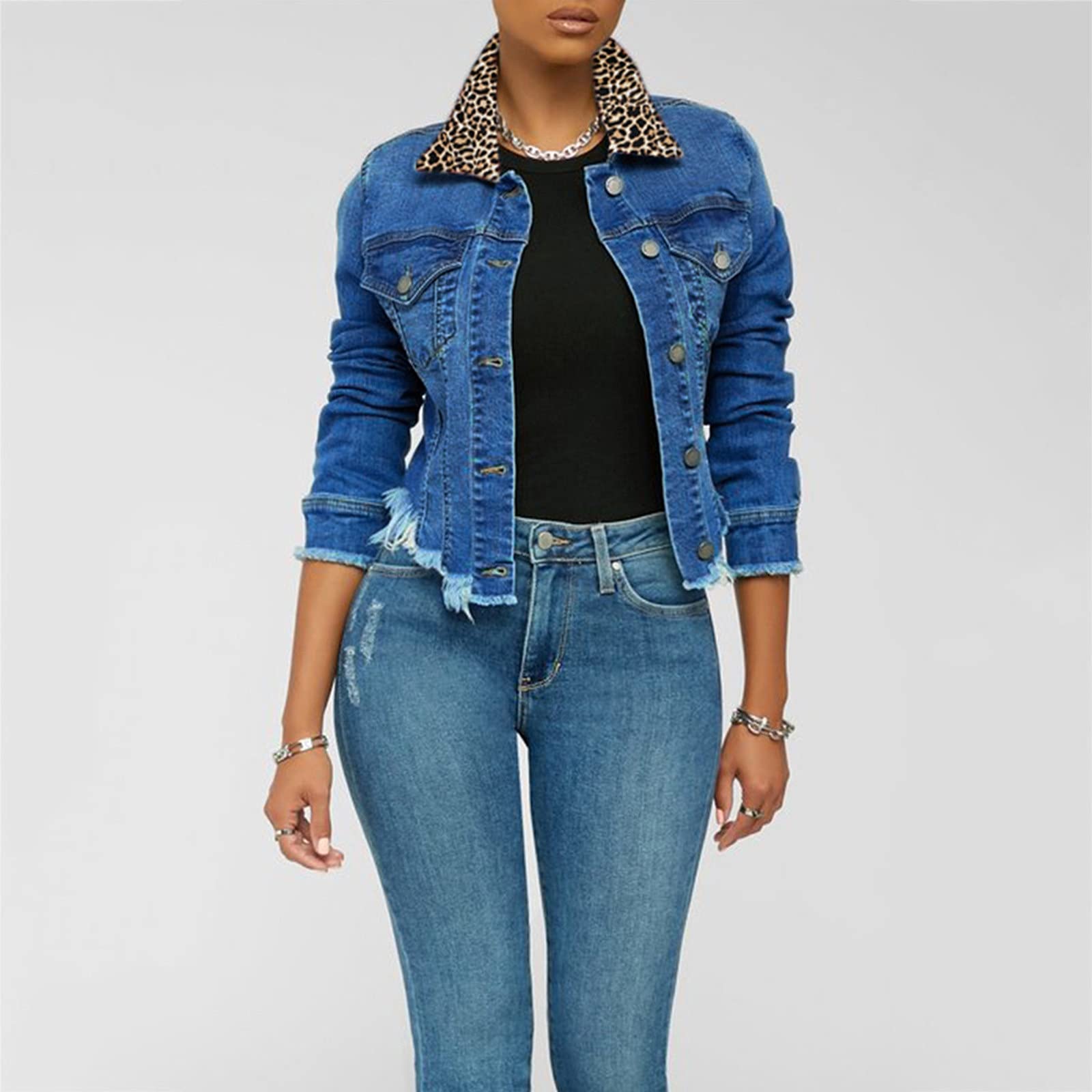 Chaqueta Mujer Invierno Abrigos De Cazadora Forro Polar，Chaqueta vaquera mujer botones recortada deshilachada mezclilla abrigo algodón manga corta clásica desgastada borlas denim camionero bolsillo c