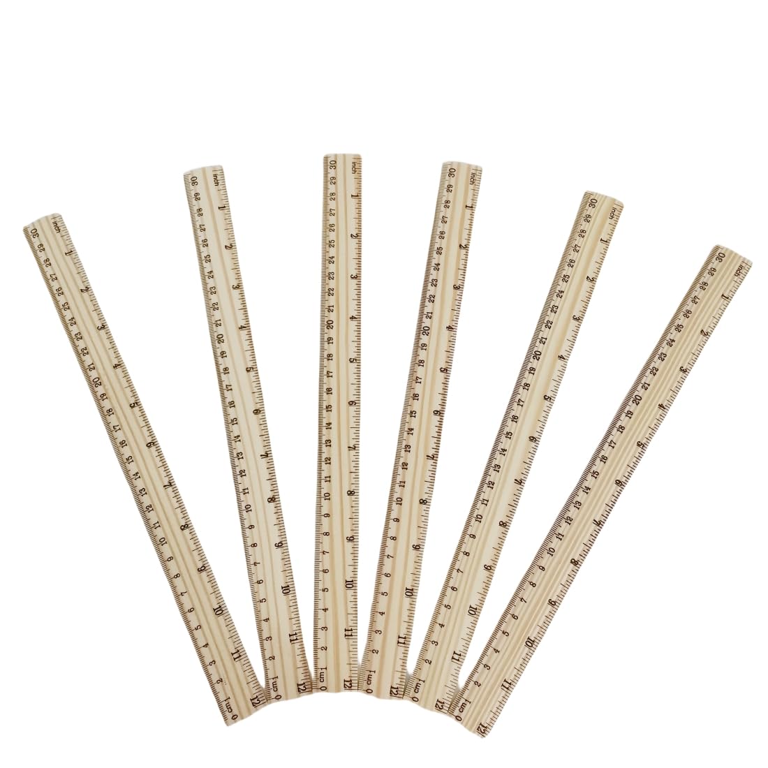 Yrlfiot 6 Pcs Wood Ruler, 12 Inch, Double-Sided, Accurate Scales, Classic Style, Wooden Construction