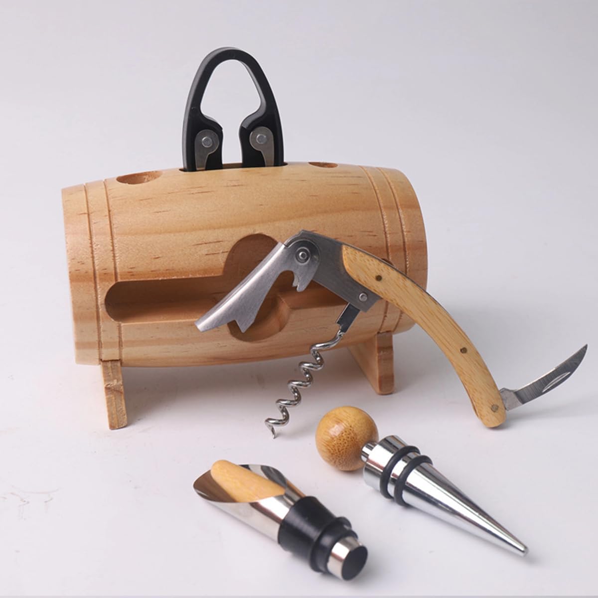 Set di accessori per vino a forma di botte, set di cavatappi, accessori per vino, apribottiglie da sommelier con apribottiglie per la decorazione della casa e delle feste