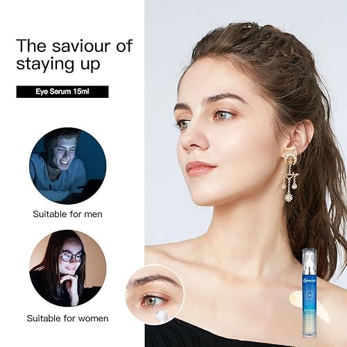 Miniatura 7 de Suero de ojos con 5% de cafeína, suero hidratante antienvejecimiento, suero de rodillo para ojos con bola de masaje de 360 para ojeras, hinchazón,