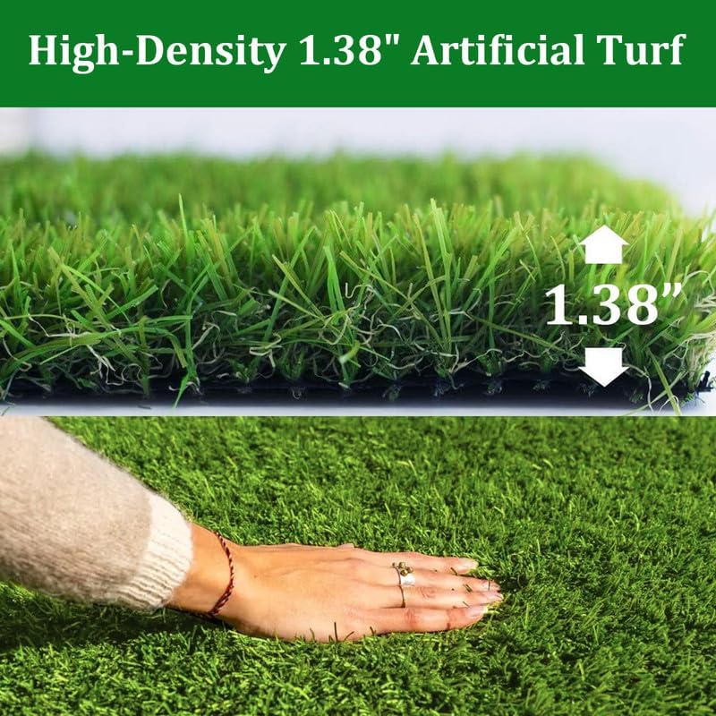High-Density Artificial Turf Grass 14FT x 86FT, 1.38" Realistic Fake Lawn Rug, Durable Synthetic Grass with Drainage Holes for Outdoor Landscaping, Yard, Garden, Patio