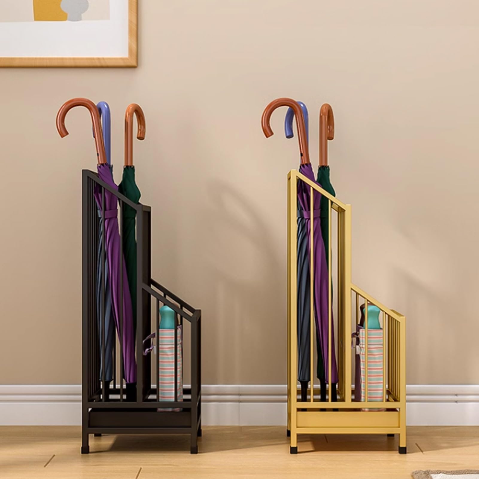 Porte-parapluie autonome avec plateau d'égouttement mobile, aucune installation nécessaire – Organiseur élégant pour hôtels, bureaux et maison, design compact de 40 cm