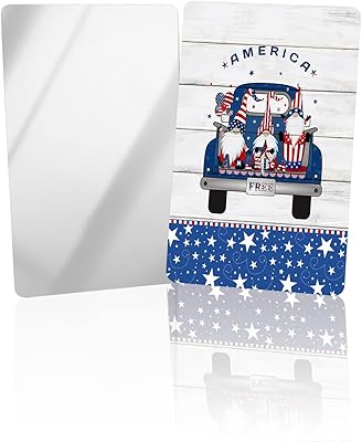 OComster American Independence Truck with Gnomes Compact Mirror Bulk 2 Pack Card Mirror, Retro Wooden Stripes Star Blue Lace Small Compact Mirror for Purse, Rectangular Handheld Pocket Makeup Mirror