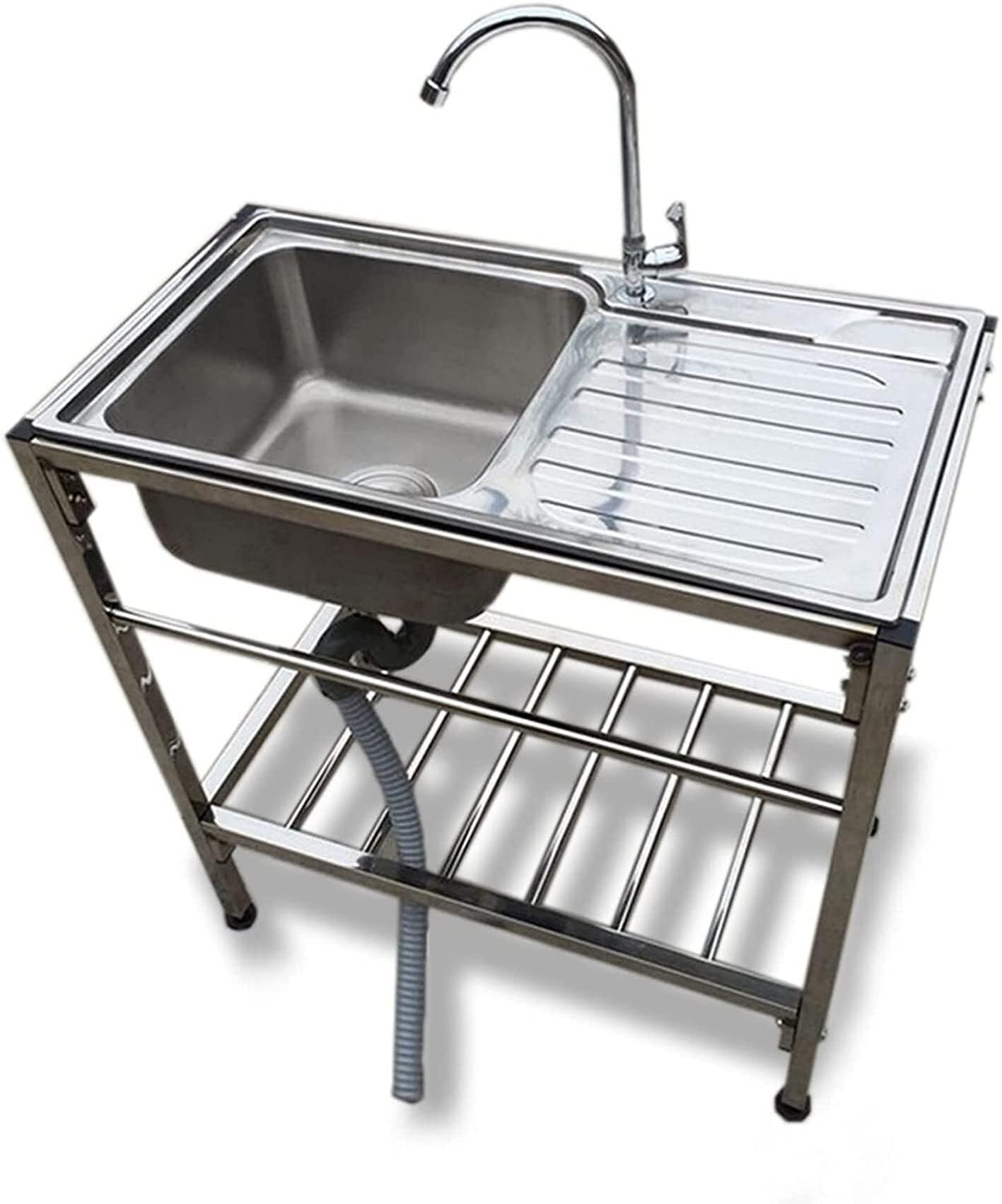 Sddpulse Single Layer. Single Bowl Commercial Stainless Steel Kitchen Sink - Ideal For Restaurants, Laundry Rooms And Outdoor Use, Single Layer With Tap