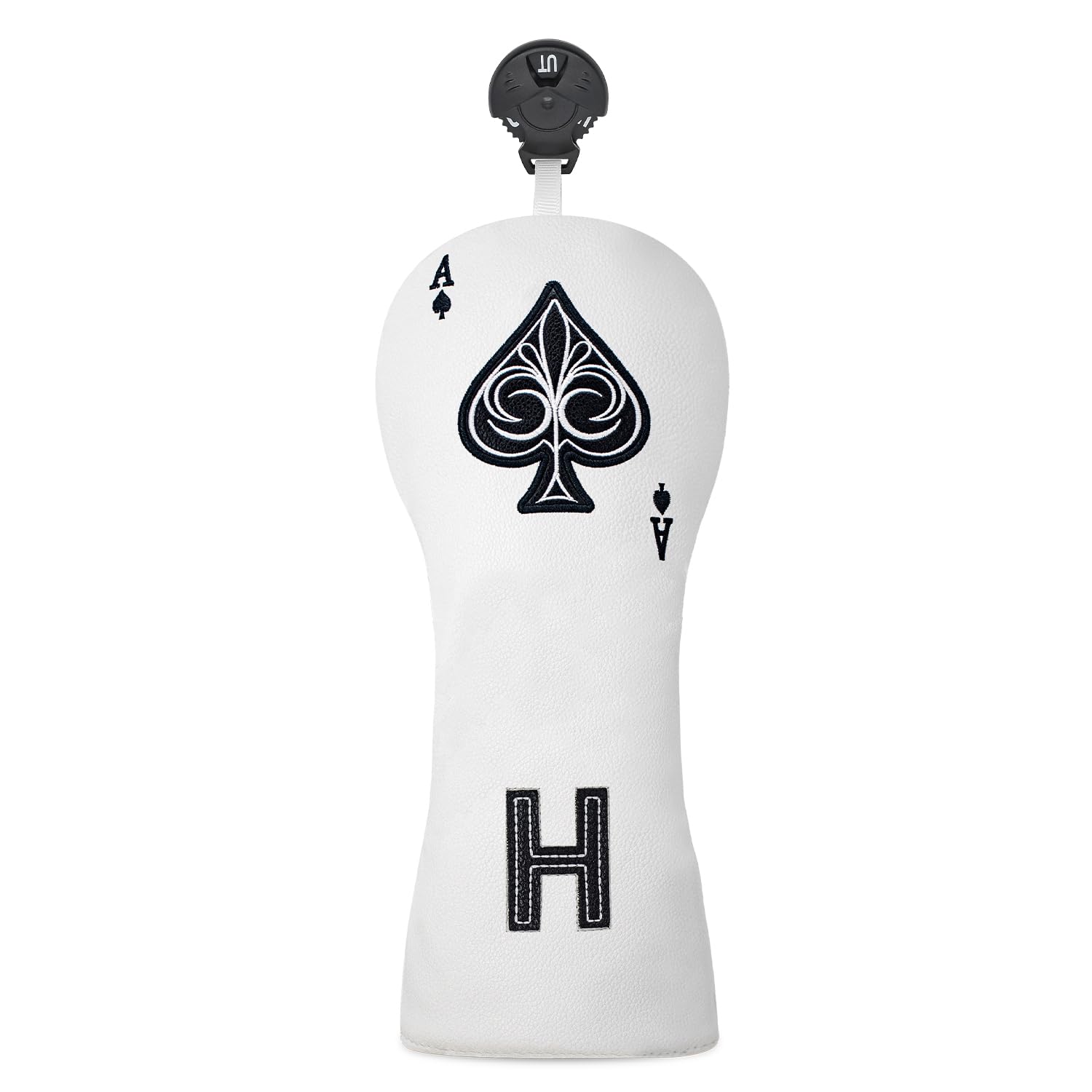 Hybrid Headcover, Golf Club Head Covers, Leather Hybrid Golf Clubs For Men With White Background Spade Pattern, Simple Trendy Golf Accessories For Women Fit Golf Club Set