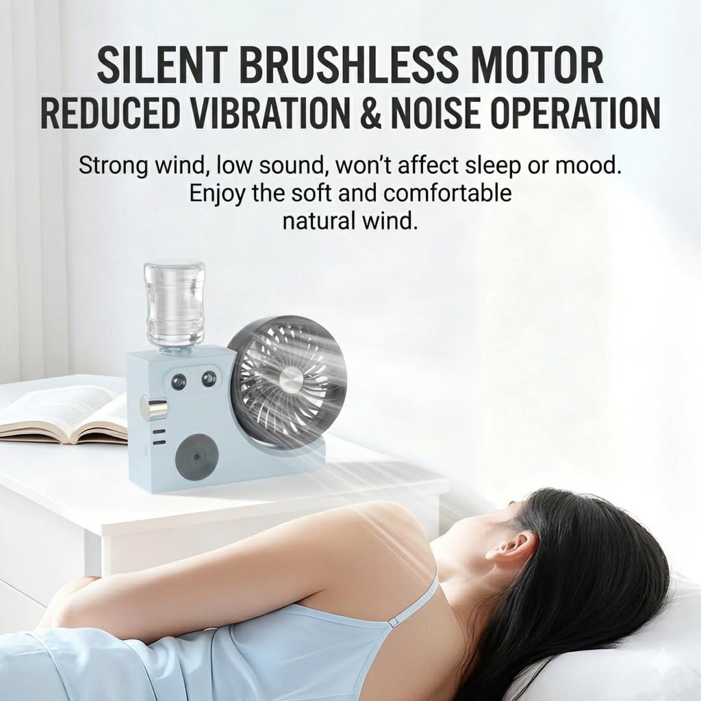 2026 New Portable Misting Table Fan, USB Rechargeable Desktop Cooling Air Circulator with Mist Spray, 3-Speed Quiet Personal Fan with Adjustable Angle for Office Home Bedroom Dorm Travel (White)