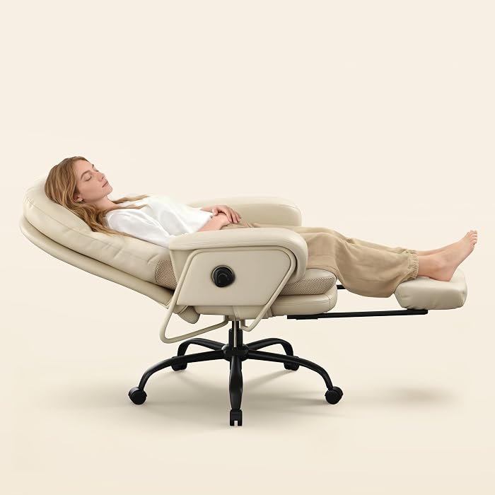 FLEXISPOT HC4 2-in-1 Chaise Lounge Chair Indoor, PU Leather, Beige White