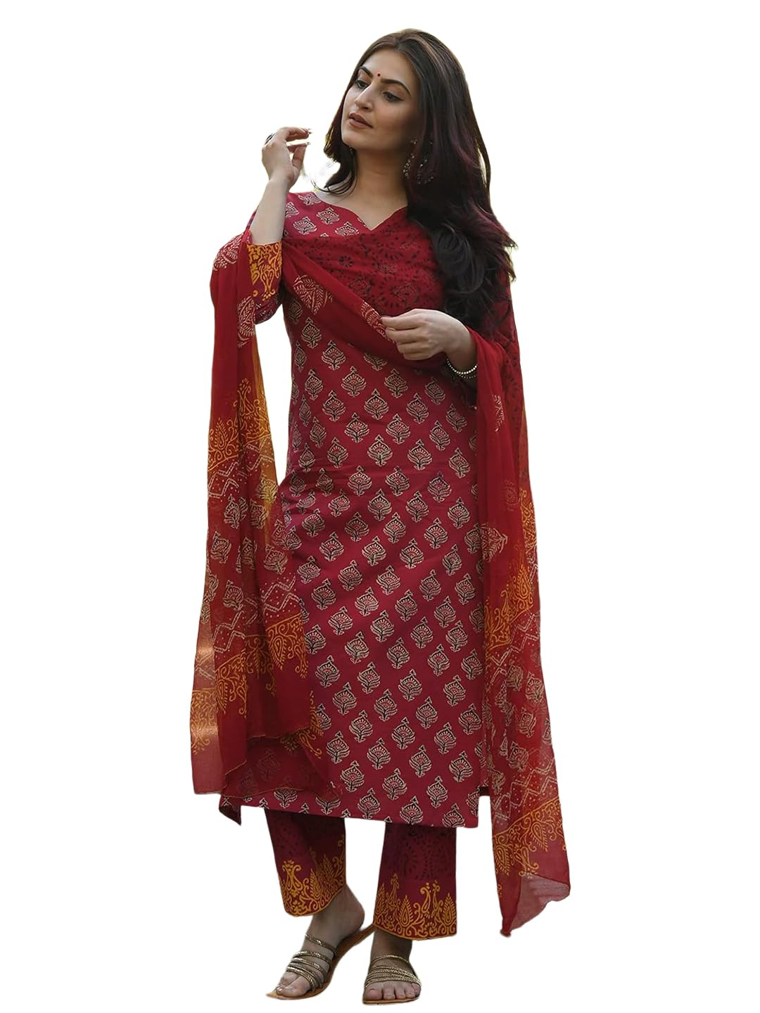 Tee Projekt Women’s Cotton Blend Sweetheart Neck Straight Kurta Pant with Dupatta Set Tee Projekt Women’s Cotton Blend Sweetheart Neck Straight Kurta Pant with Dupatta Set