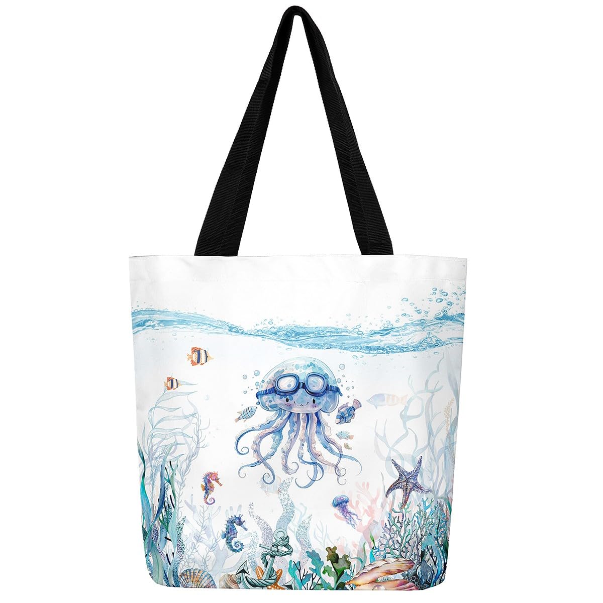 Loussiesd Cute Jellyfish Canvas Tote Bags 50x40cm Ocean Travel Beach Bag Sea Creature Underwater World Large Capacity Shoulder Handbags Marine life Sealife Reusable Grocery Bag for Shopping Gym