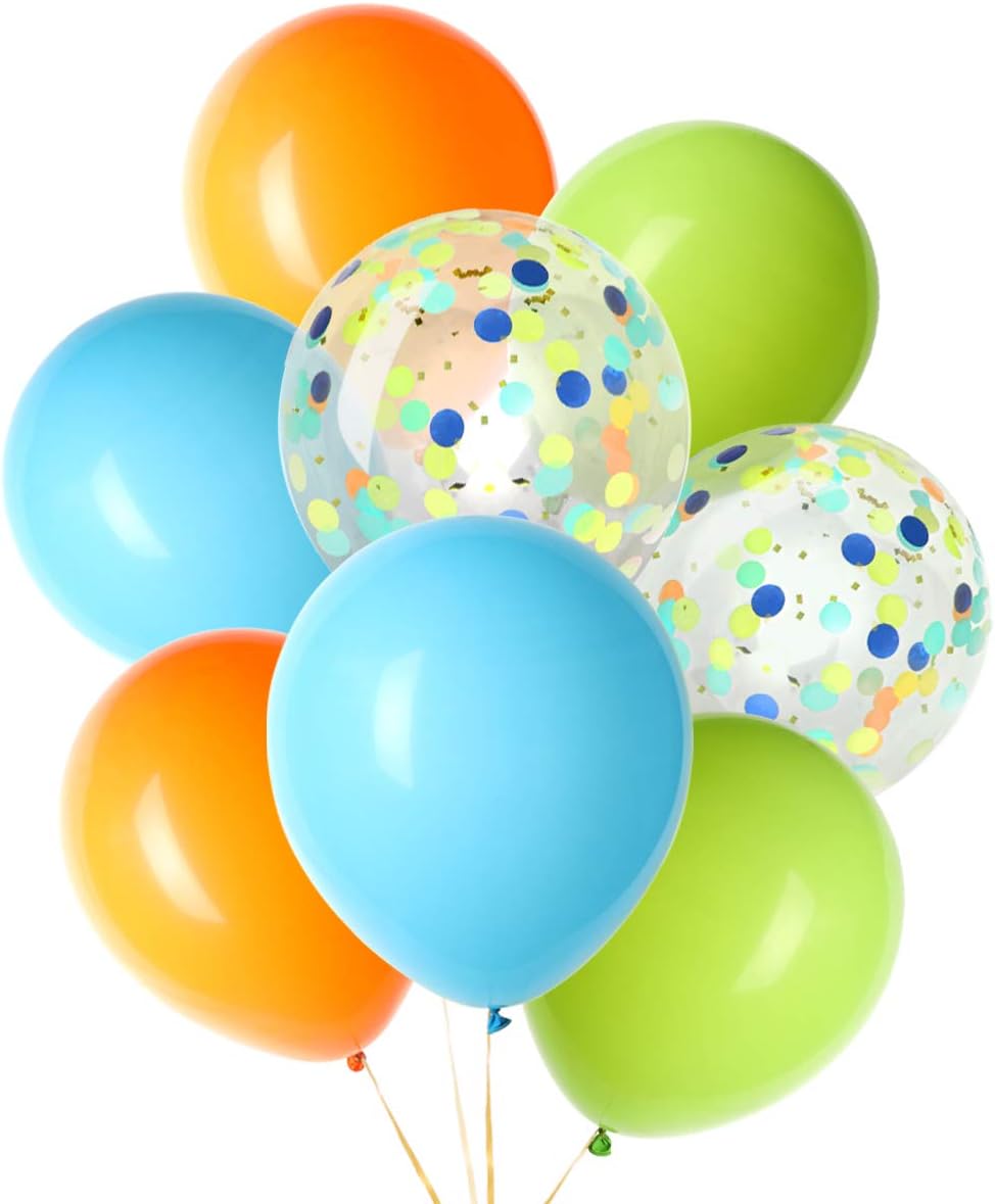 Dinosaur Balloons Blue Green and Orange Balloons For Dinosaur Party Decoration, 12 Inches Latex Balloons and Confetti Balloons for Baby Shower Bridal Shower Jungle Birthday Party Supplies Animal Party