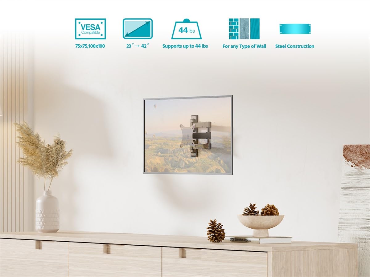 Monoprice Full Motion TV Wall Mount For 32-55 Inch TVs - Swivel & Tilt Articulating Bracket