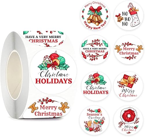 Miniatura 8 de 500 calcomanías de etiquetas de Navidad, calcomanías de Feliz Navidad de 1.5 pulgadas para pequeñas empresas, árbol de Navidad enano, lindo diseño