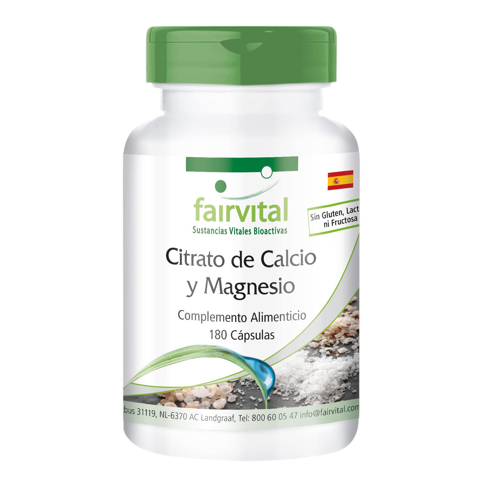 fairvital Citrato de calcio y magnesio, 180 cápsulas, ALTA DOSIS, cápsulas de calcio y magnesio, VEGANAS
