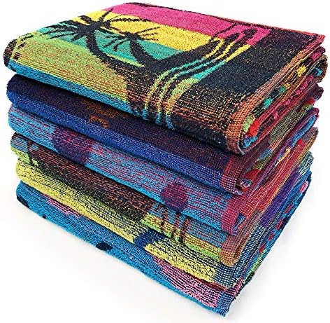 Ipanema Terry Jacquard Travel Beach Towel 30 x 60 inch - 6 Pack - Assorted Designs- Dolphin - Seashells - Fishes - Sailing 100% Cotton