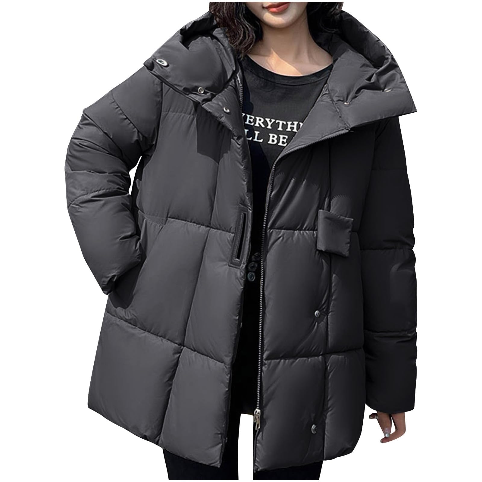 Cappotto Donna Lungo Invernale Caldo Ispessito Piumino Lungo con Cappuccio Ripiegabile Piumini 100 Grammi Ripiegabile Imbottito Piumini con Cappuccio Invernale Antivento Taglie Forti Cappotto da Donna