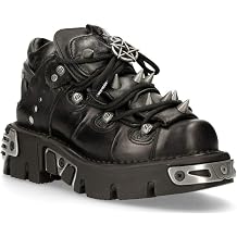 New Rock 110-S1 Womens Black Leather Spiked Ankle Boots