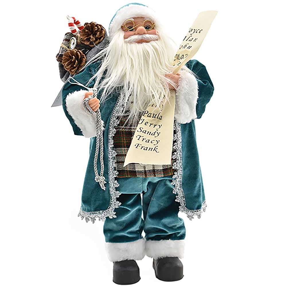 BAKAJI Statuina Statuetta Babbo Natale con Vestiti in Tessuto Colore Tiffany Decorazione Natalizia Realistica Addobbo di Natale Arredamento Festivo Design Natalizio Dimensioni 45 CM