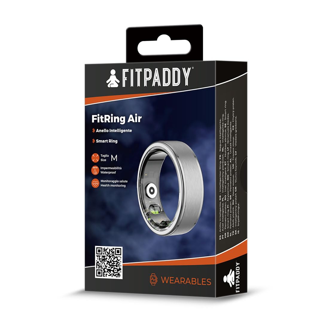 FitRing Air Anello Smart Fitness Tracker, Cardio SpO2 Pressione Sonno 24H, 5ATM Waterproof, 7 Giorni Batteria, App Android iOS, Custodia Ricarica USB-C