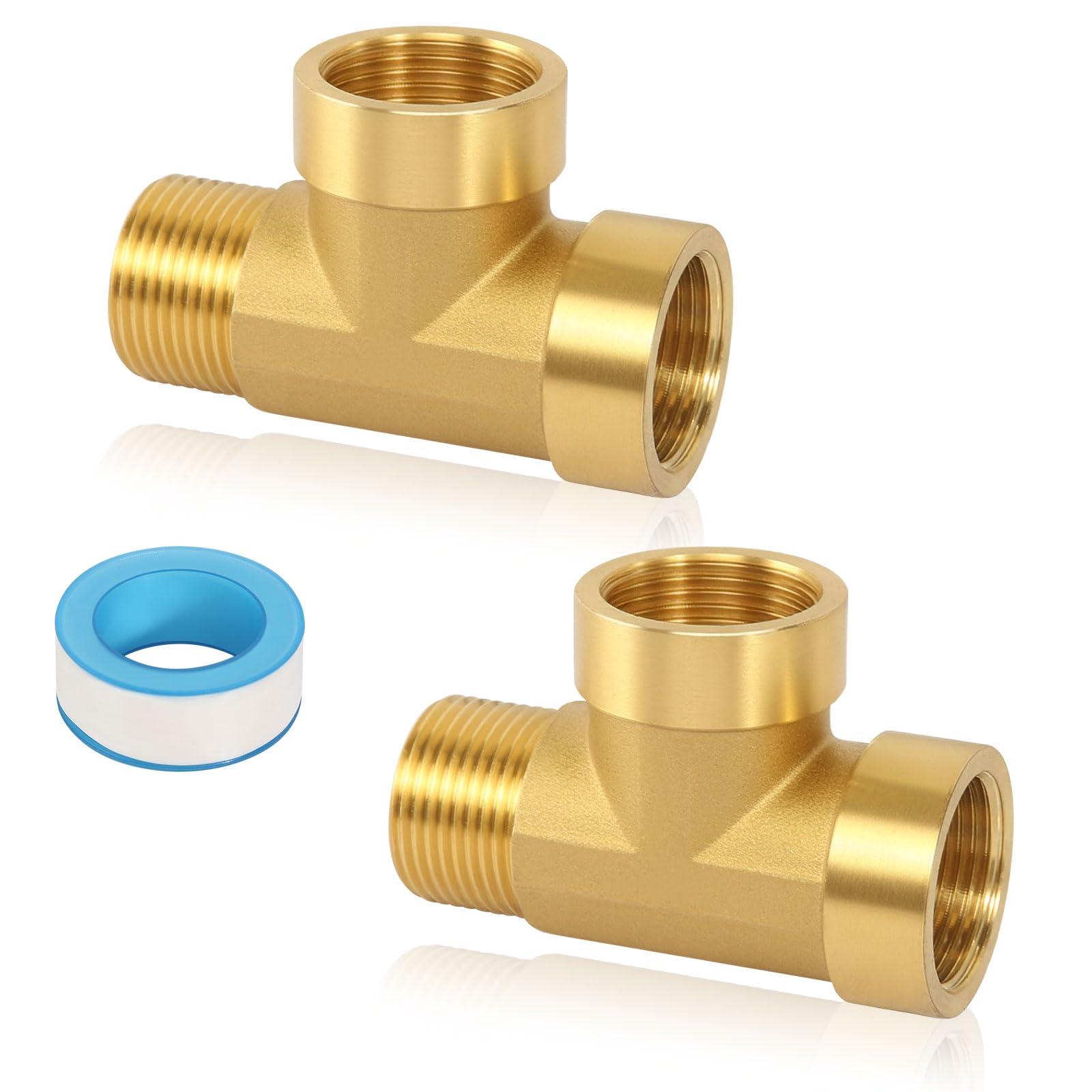 2 Stuks Messing T-Stuk Wateraansluiting 3/4 Inch IG X 1/2 Inch IG X 3/4 Inch IG - 90° Waterverdeler