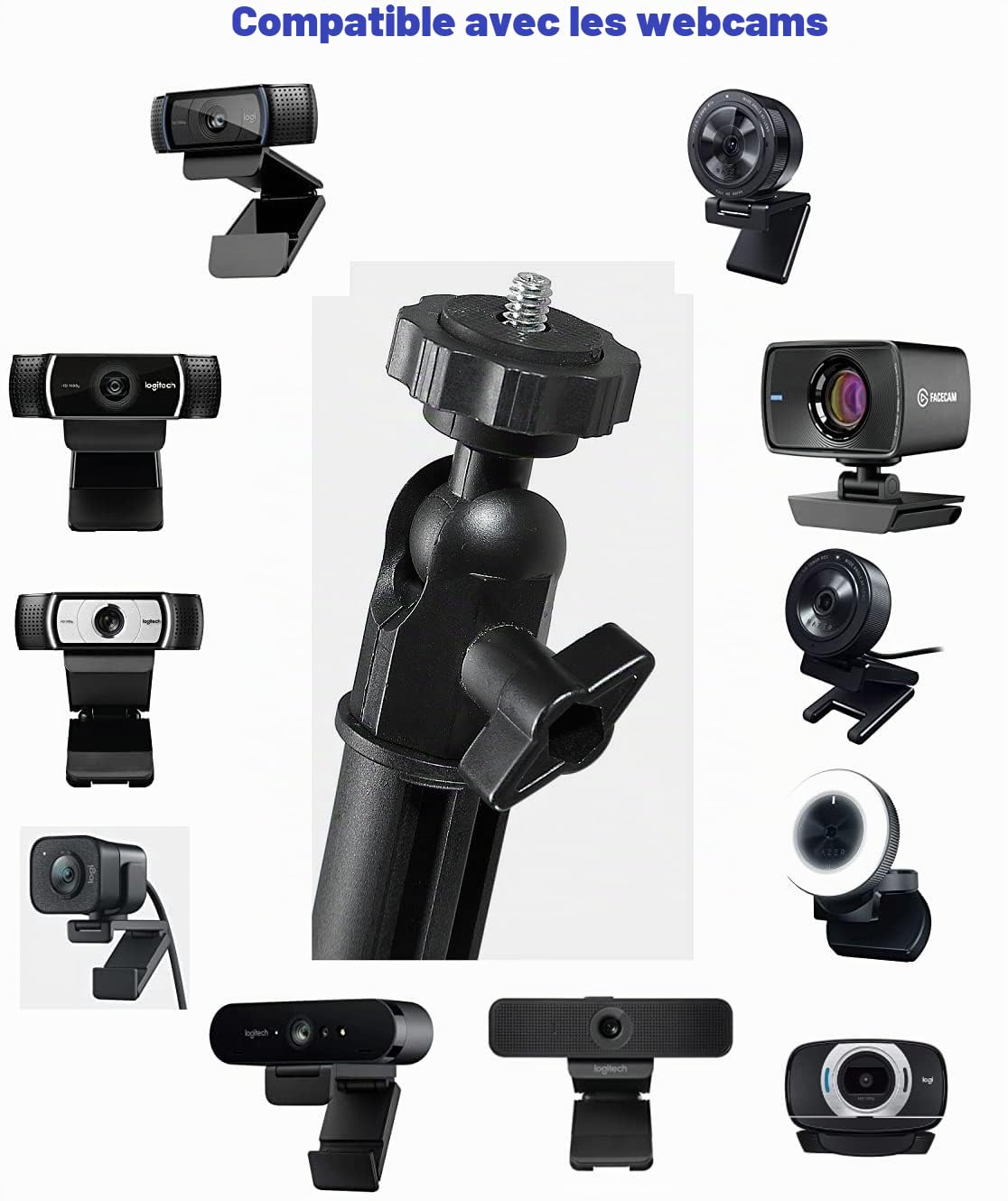 Support mural et de plafond pour webcam compatible avec Logitech C920s StreamCam Brio C930 C925 C922 C615 et Razer Kiyo Pro - Longueur 103 cm (filetage 1/4-20)