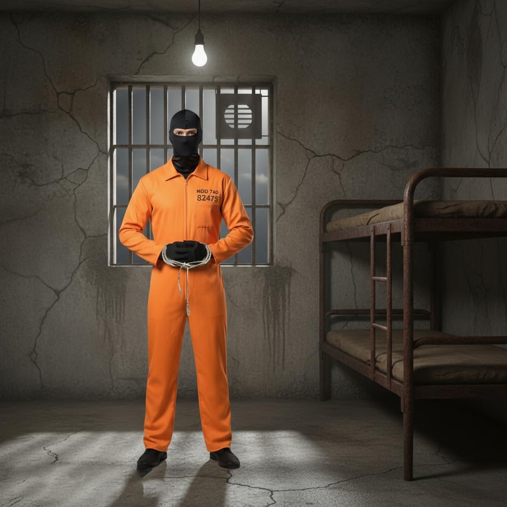 5pcs Orange Prisoner Jumpsuit with Balaclava Gloves for Adult Teens Halloween Prison Inmate Uniform Jail Criminal Outfit - Image 4