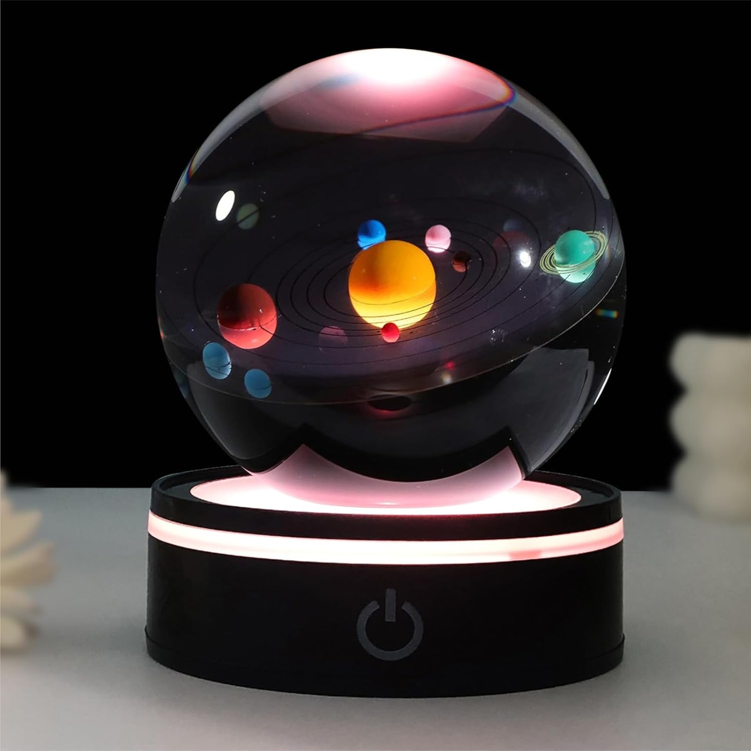 3D Photo voltaic System Mannequin Crystal Ball with LED Gentle Show Base for Outer Area Astronomy Reward, Males, Dad, Physics Science Trainer Distinctive Birthday Current LED Decoration Lamp