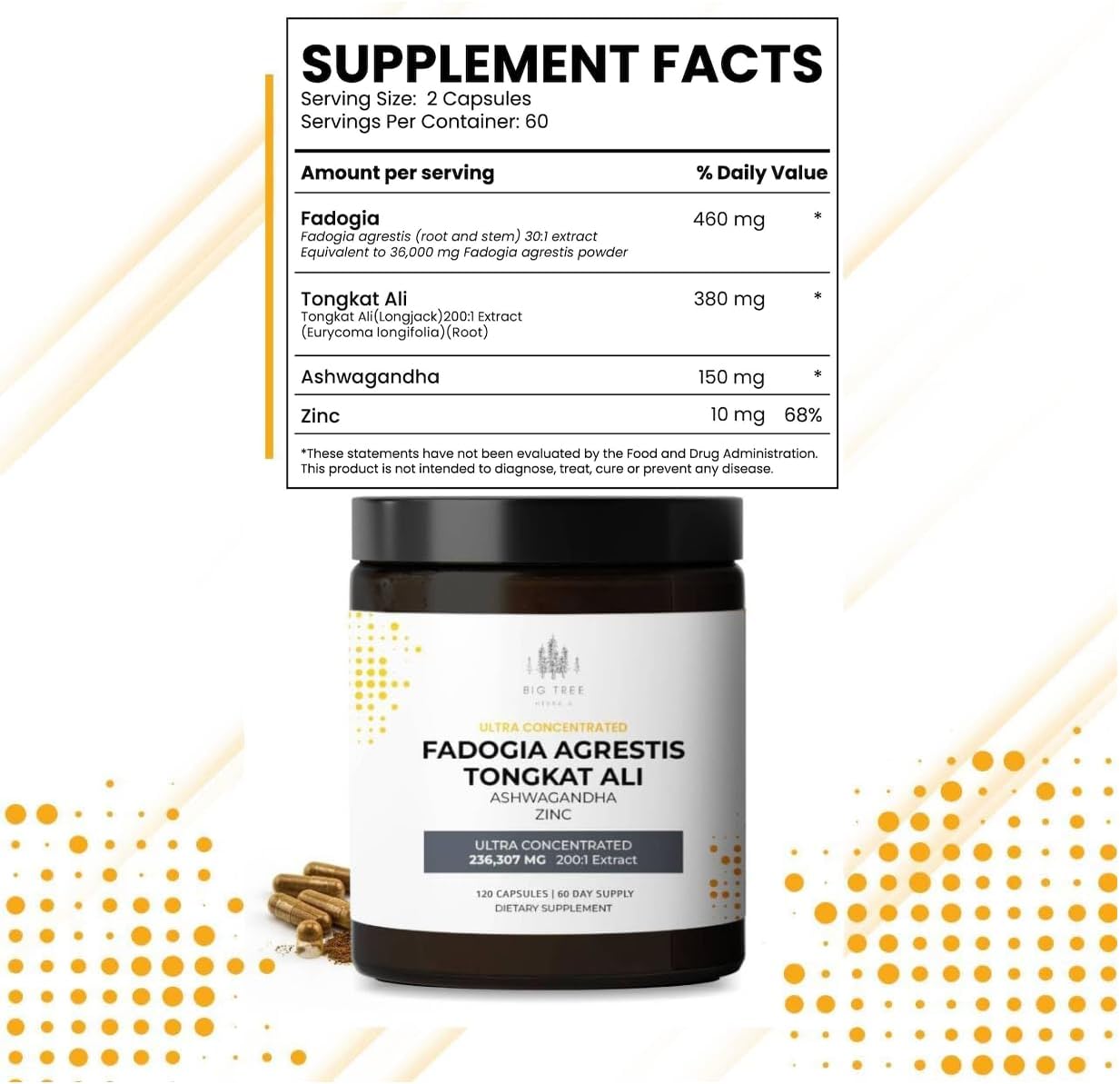 Ultra Concentrated Fadogia Agrestis 89,960mg 200:1 Extract with Tongkat Ali, Ashwagandha, and Zinc - 120 Capsules (60-Day Supply) - Dietary Supplement for Energy, Stamina, and Muscle Support