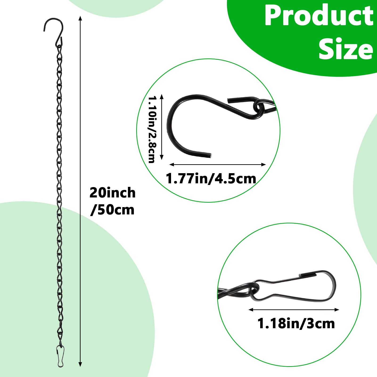 WY LIGHTING LEVEL 4-pak wiszących łańcuszków z haczykami, 50 cm, wiszące łańcuchy do roślin, metalowy wiszący wieszak na karmnik dla ptaków, lampiony, ozdoby, dzwonki wiatrowe, billboardy, rękodzieło,