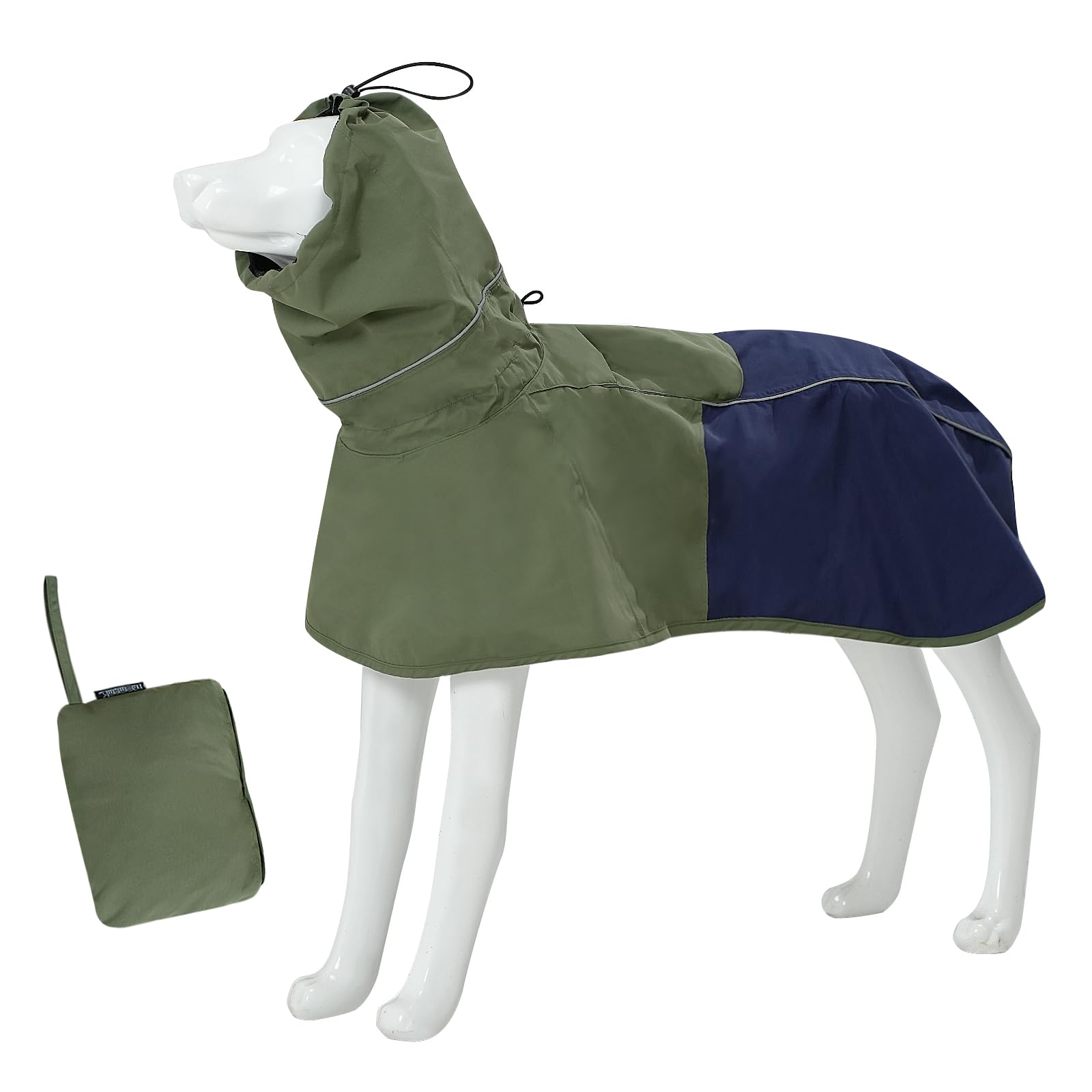 MAMORE Waterproof Dog Raincoat, Adjustable Rain Jacket, Reflective Lightweight for Small Medium Large Dogs, Outdoor Walking Hiking (Green&Navy, X-Large(17-25kg))