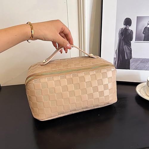 Miniatura 2 de Cessfle Bolsa de maquillaje de viaje, bolsa de maquillaje a cuadros, bolsa de cosméticos de gran capacidad, bolsa de maquillaje paralela, bolsas de