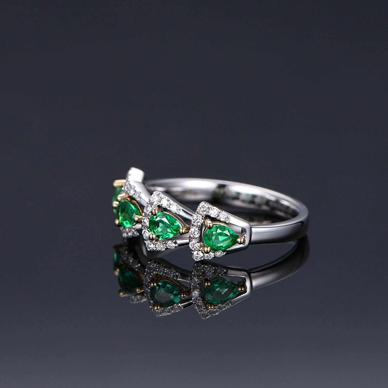 Alianzas de boda de platino 950 individuales para mujer, anillo de compromiso, triángulo con gotas de 0,5 quilates de esmeralda y moissanita, 0,2 ct, talla 47-65
