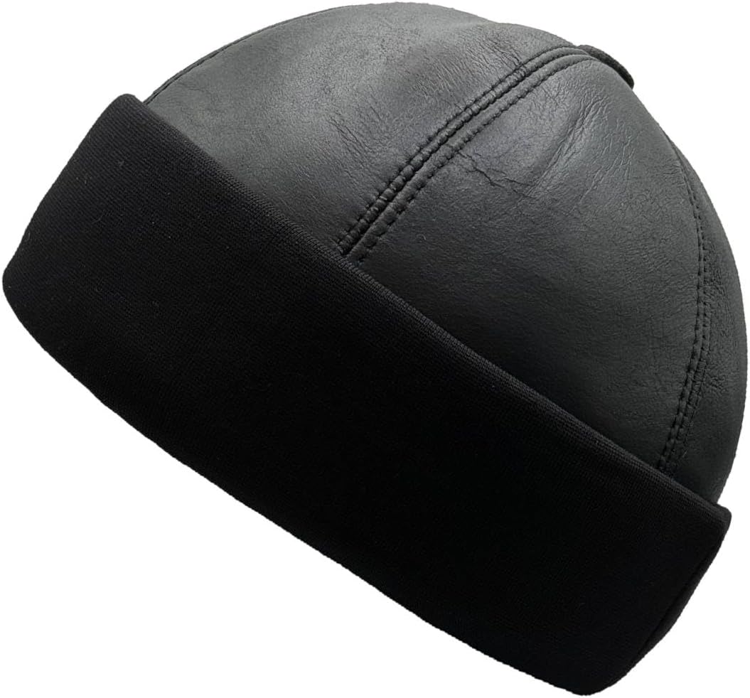 Lukkizara Unisex Genuine Leather Docker Hat Rolled Cuff Brimless Worker Skullcap Street Hip Hop Beanie Cap Retro - Image 2