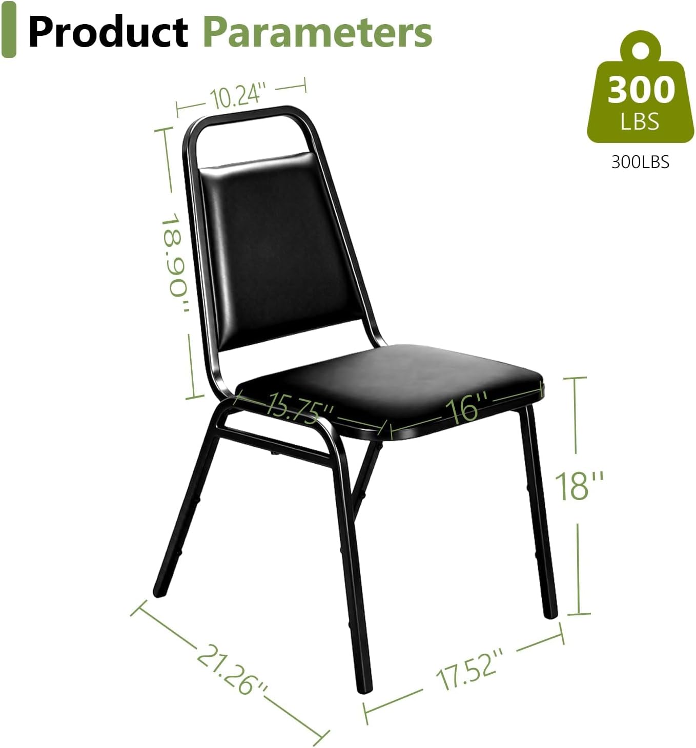 4 Pack Stacking Chairs No Assembly, Black Padded Reception Chairs with Built-in Handle, 300lbs Capacity Waiting Room Conference Office Guest Chairs Set of 4 for Home Restaurant
