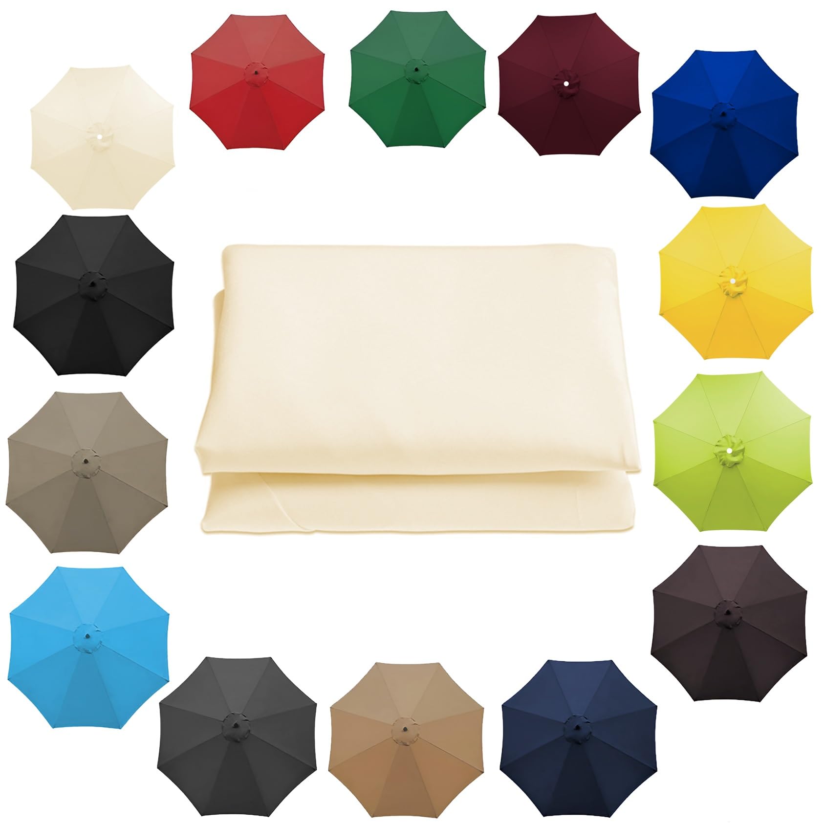 Parasol Umbrella Replacement Cover - 6.5'/8.8'/9.8' (200cm/2.7m/300cm) - Replacement Parasol Canopy 6 Ribs/8 Ribs Sun Umbrella Replacement Cloth(Color:White,Size:8 ribs-2.7m(8.8ft))