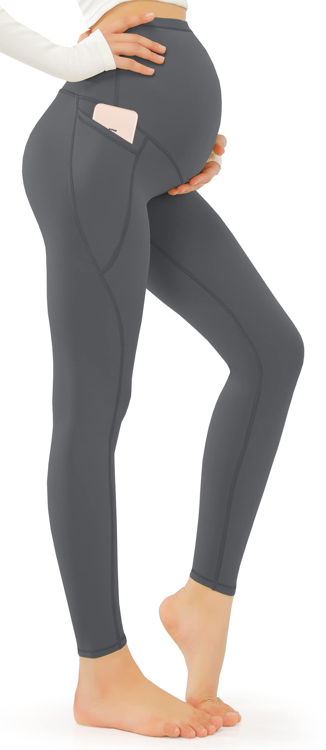 JOYSPELSMaternity Leggings Over The Belly with Pockets Non-See-Through Workout Pregnancy Leggings