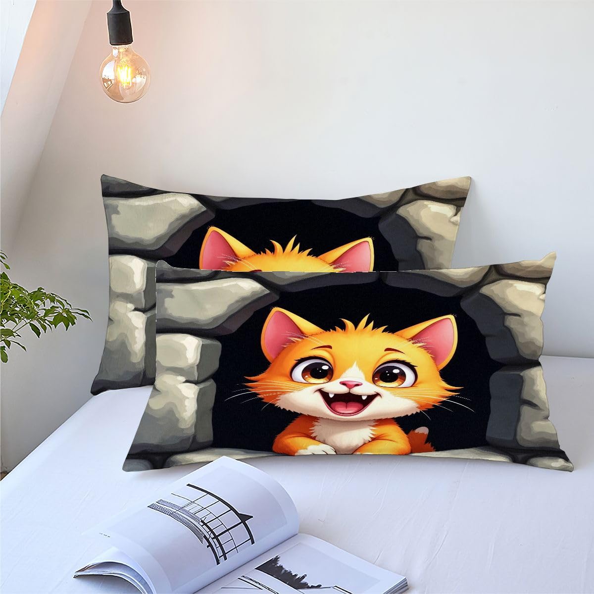 Edredón 135x200 cm Gatito De Dibujos Animados, Reversible Juego de Cama 135x200 en Microfibra, 3D Impresión Nórdico con 2 Funda de Almohada 50x75