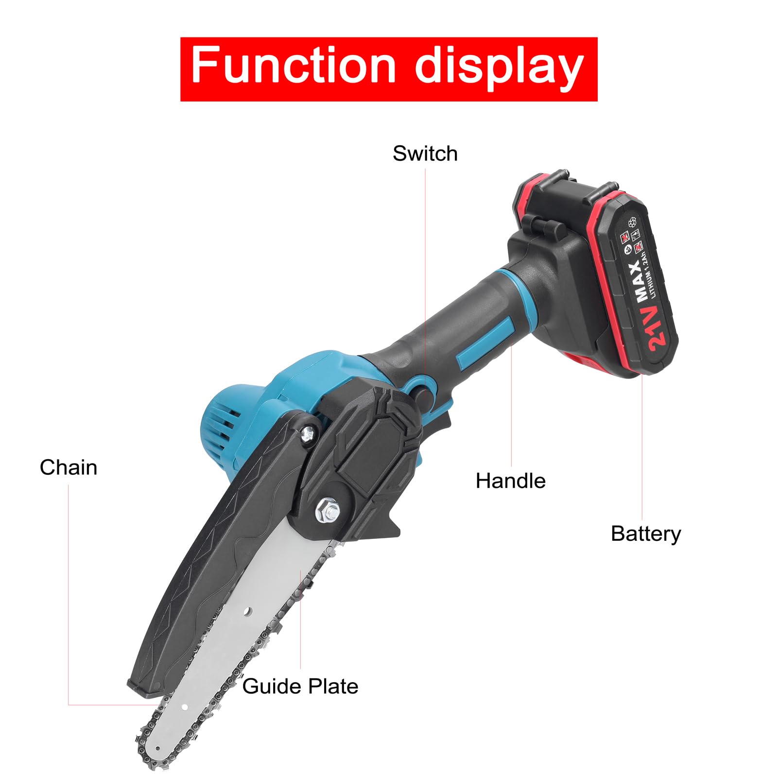Matybobe Scie d'élagage électrique portable 21 V de 6 pouces - Petite tronçonneuse à bois - Moteur à brosse - Outil de travail du bois à une main pour jardin et verger