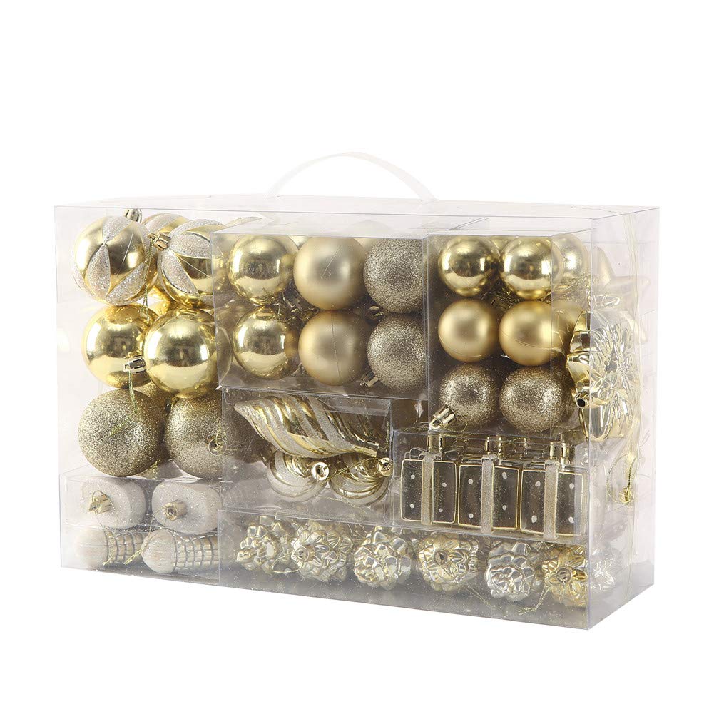 sattiyrch 76ct christmas tree ornaments set,golden shatterproof christmas balls decorations,xmas decorative hanging ornaments(golden)