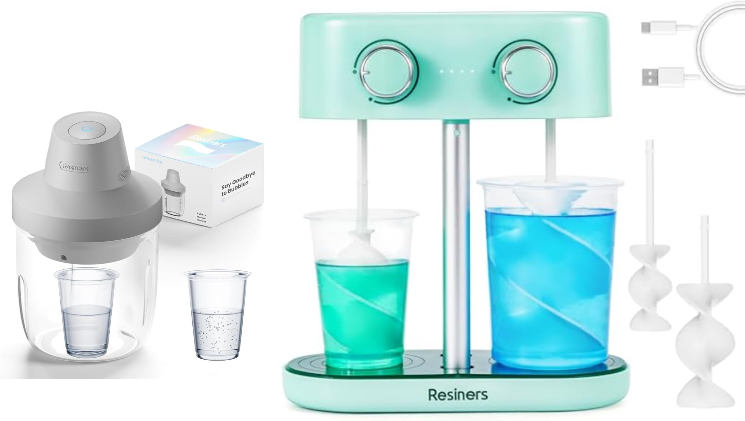 Resiners Dual-Head Resin Mixer & Resin Bubble Remover - Stepless Speed & Minimum Bubbles for Silicone,Paint Mixing,Soap Making